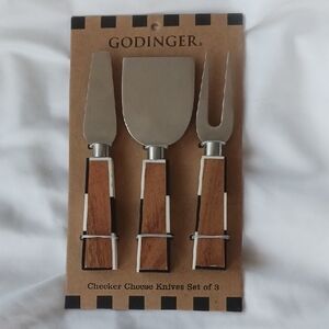 Godinger Checker Cheese Knives Set with Wooden Handles